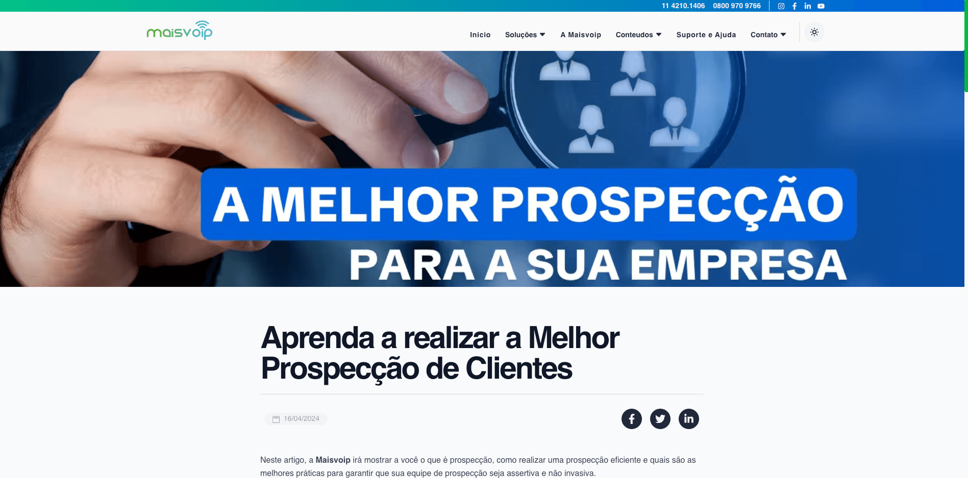 Página de planos Mais Voip